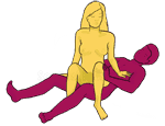 Posición sexual #19 - Sprout. (cowgirl, criss cross, mujer encima). Kamasutra - Imágenes, fotos, ilustraciones