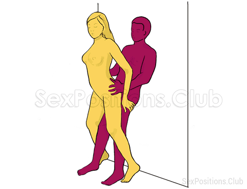 Posición sexual #20 - Pared. (por detrás, entrada trasera, de pie). Kamasutra - Imágenes, fotos, ilustraciones