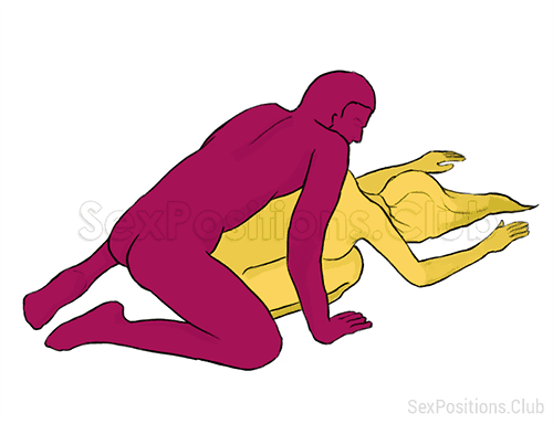 Posición sexual #56 - Tortuga. (estilo perrito, por detrás, de rodillas, hombre encima, entrada por detrás). Kamasutra - Imágenes, fotos, ilustraciones