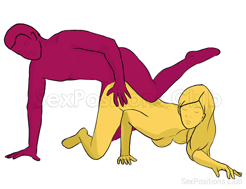 Posición sexual #104 - Mantis religiosa. (criss cross, estilo perrito, por detrás, de rodillas, hombre encima, entrada por detrás). Kamasutra - Imágenes, fotos, ilustraciones
