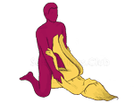 Posición sexual #57 - Pendiente. (de rodillas, hombre encima, ángulo recto). Kamasutra - Imágenes, fotos, ilustraciones