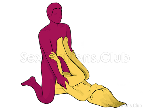 Posición sexual #57 - Pendiente. (de rodillas, hombre encima, ángulo recto). Kamasutra - Imágenes, fotos, ilustraciones