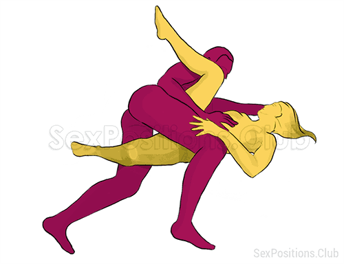 Posición sexual #224 - Tijera. (cruzada, tumbado, de lado). Kamasutra - Imágenes, fotos, ilustraciones
