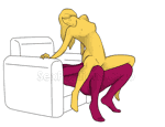 Posición sexual #421 - Atardecer español. (mujer encima, por detrás, sentada). Kamasutra - Imágenes, fotos, ilustraciones