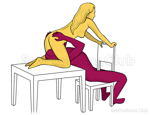 Posición sexual #373 - Cocina. (sexo oral, cunnilingus, mujer encima). Kamasutra - Imágenes, fotos, ilustraciones