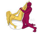Posición sexual #430 - 430 Сatch. (ángulo recto, de rodillas). Kamasutra - Imágenes, fotos, ilustraciones