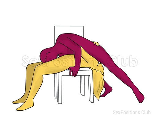 Posición sexual #481 - en la silla. (posición sexual 69, sexo oral). Kamasutra - Imágenes, fotos, ilustraciones