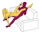 Posición sexual #419 - Hamaca. (la mujer encima, al revés, sentada). Kamasutra - Imágenes, fotos, ilustraciones