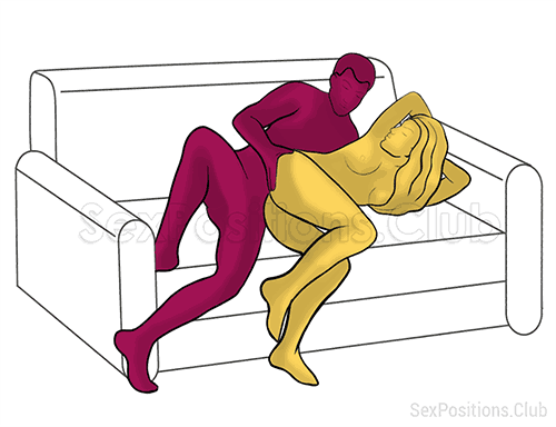 Posición sexual #356 - Noche de pereza. (en el sofá, sexo anal, por detrás, entrada por detrás, de lado, tumbado). Kamasutra - Imágenes, fotos, ilustraciones