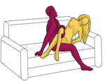 Posición sexual #348 - Tulipán. (en el sofá, ángulo recto, sentado). Kamasutra - Imágenes, fotos, ilustraciones