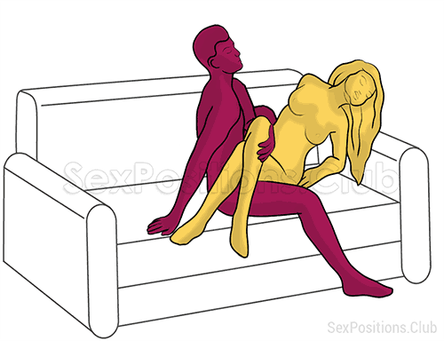 Posición sexual #348 - Tulipán. (en el sofá, ángulo recto, sentado). Kamasutra - Imágenes, fotos, ilustraciones