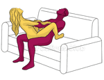 Posición sexual #335 - Tira y afloja. (vaquera, mujer encima, sentada). Kamasutra - Imágenes, fotos, ilustraciones