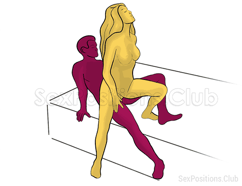 Posición sexual #368 - Baile sucio. (mujer encima, por detrás, de pie). Kamasutra - Imágenes, fotos, ilustraciones