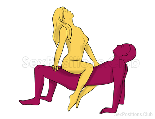 Posición sexual #378 - Jinete de aire. (cowgirl, mujer encima, ángulo recto, de pie). Kamasutra - Imágenes, fotos, ilustraciones