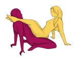 Posición sexual #248 - Piernas sobre los hombros. (cara a cara, ángulo recto, sentado). Kamasutra - Imágenes, fotos, ilustraciones