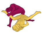 Posición sexual #332 - Astrólogo. (cruzado, invertido, hombre encima, de pie). Kamasutra - Imágenes, fotos, ilustraciones