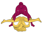 Posición sexual #447 - Maquina de coser. (sexo anal, inverso, hombre encima, de pie). Kamasutra - Imágenes, fotos, ilustraciones