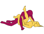 Posição de sexo #127 - Acrobat. (cara a cara, deitado, homem em cima). Kamasutra - Imagens, fotos