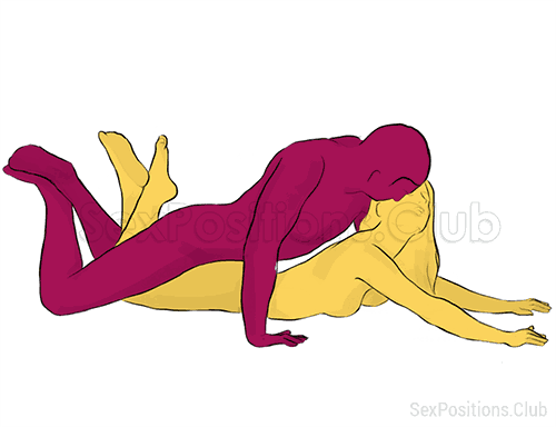 Posição de sexo #131 - Simples. (por trás, deitado, homem em cima, entrada traseira). Kamasutra - Imagens, fotos