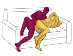Posição de sexo #356 - Noite preguiçosa. (no sofá, sexo anal, por trás, entrada traseira, de lado, deitado). Kamasutra - Imagens, fotos