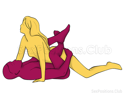 Posição de sexo #246 - Ladyboy. (vaqueira, mulher em cima, cara a cara, deitada). Kamasutra - Imagens, fotos