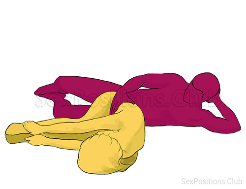 Sex position #76 - Butterfly. (from behind, lying down, rear entry, sideways). Kamasutra - Photo, picture, image