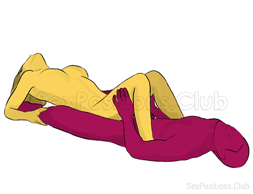 Sex position #65 - Case. (cowgirl, lying down, reverse, woman on top). Kamasutra - Photo, picture, image