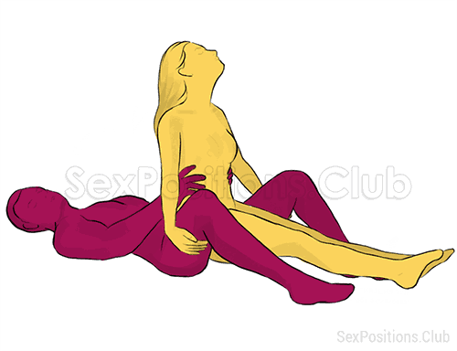 Sex position #54 - Tiara. (cowgirl, from behind, woman on top). Kamasutra - Photo, picture, image