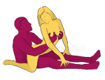 Sex position #185 - Backwards Cowgirl. (cowgirl, from behind, sitting, woman on top). Kamasutra - Photo, picture, image