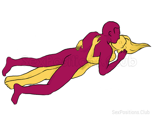 Sex position #151 - Twix. (face to face, lying down, man on top). Kamasutra - Photo, picture, image