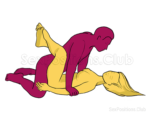 Sex position #42 - Fall. (face to face, lying down, man on top). Kamasutra - Photo, picture, image