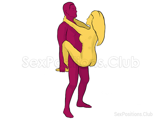 Sex position #108 - Caliper. (carrying her, face to face, standing, woman on top). Kamasutra - Photo, picture, image