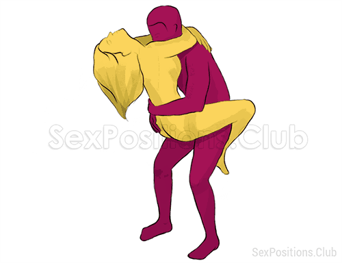 Sex position #72 - Workout. (stand and carry, face to face, standing, woman on top). Kamasutra - Photo, picture, image