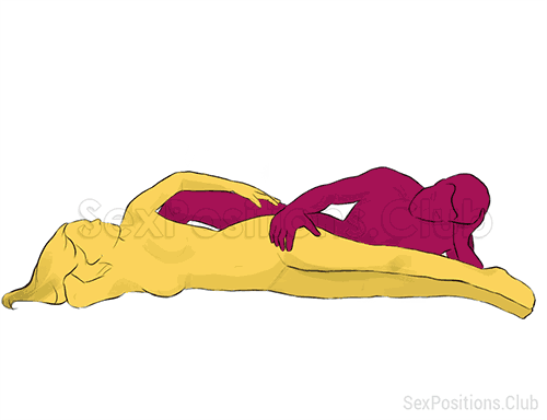 Sex position #194 - Ribbon (reverse spoon). (from behind, lying down, rear entry, reverse, sideways). Kamasutra - Photo, picture, image
