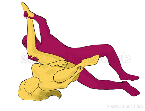 Sex position #204 - T Square. (criss cross, lying down, sideways). Kamasutra - Photo, picture, image