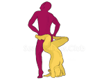 Sex position #197 - Spider Monkey. (from behind, man on top, rear entry, reverse, standing). Kamasutra - Photo, picture, image