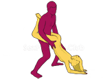 Sex position #241 - Wheelbarrow. (doggy style, from behind, rear entry, standing). Kamasutra - Photo, picture, image