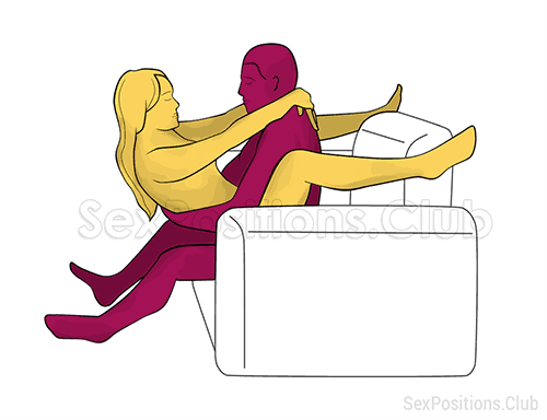 Sex position #379 - Master (on the armchair). (on the armchair). (armchair, breasts touching, clitoral stimulation, deep penetration, face to face, kissing, man active, medium level, P-spot stimulation, sitting, woman active, woman on top)