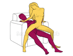 Sex position #393 - Erotic poster (on the armchair). (woman on top, from behind, sitting). Kamasutra - Photo, picture, image