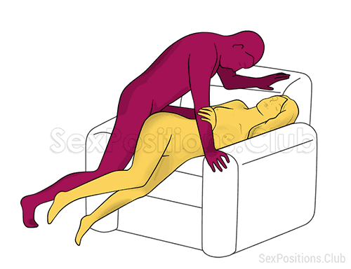 Sex position #286 - Secret entrance (on the armchair). (anal sex, from behind, rear entry). Kamasutra - Photo, picture, image