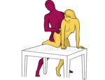 Sex position #442 - Wild pony (on the table). (anal sex, doggy style, from behind, rear entry, standing). Kamasutra - Photo, picture, image