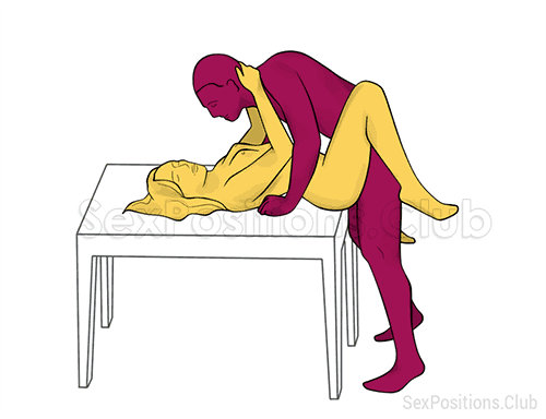 Sex position #313 - Chef (on the table). (face to face, man on top, standing). Kamasutra - Photo, picture, image