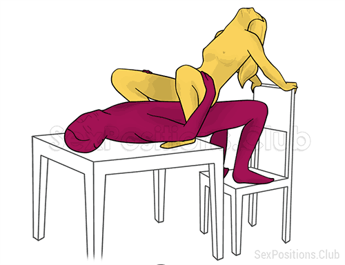 Sex position #460 - Look to the sky (on the table). (anal sex, cowgirl, woman on top). Kamasutra - Photo, picture, image