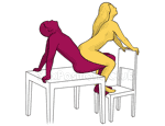 Sex position #401 - Titanic - 2 (on the table). (cowgirl, woman on top, from behind, sitting). Kamasutra - Photo, picture, image