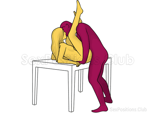 Sex position #339 - Temptation (on the table). (face to face, right angle, standing). Kamasutra - Photo, picture, image