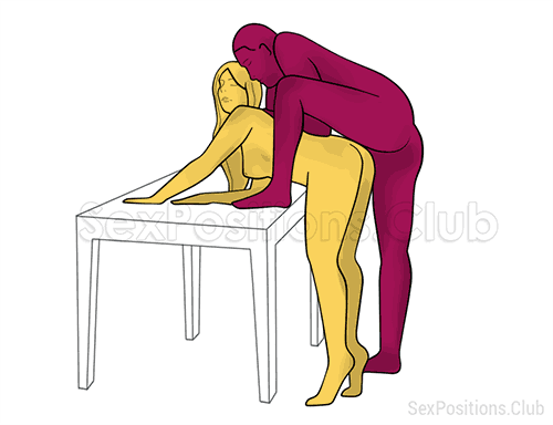 Sex position #359 - Pterodactyl (on the table). (anal sex, doggy style, from behind, rear entry, standing). Kamasutra - Photo, picture, image