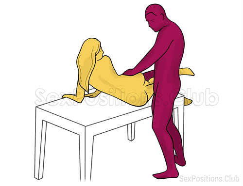 Sex position #276 - Propeller (on the table). (anal sex, from behind, rear entry). Kamasutra - Photo, picture, image