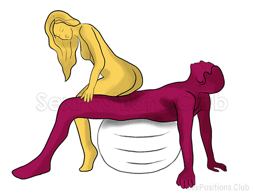 Sex position #251 - Soft landing (on the ball). (anal sex, cowgirl, woman on top, from behind). Kamasutra - Photo, picture, image