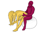Sex position #329 - Holder (on the ball). (anal sex, from behind, rear entry, sitting, standing). Kamasutra - Photo, picture, image