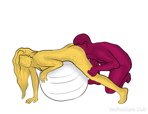 Sex position #395 - Dirty sanchez (on the ball). (cunnilingus, from behind, oral sex, )